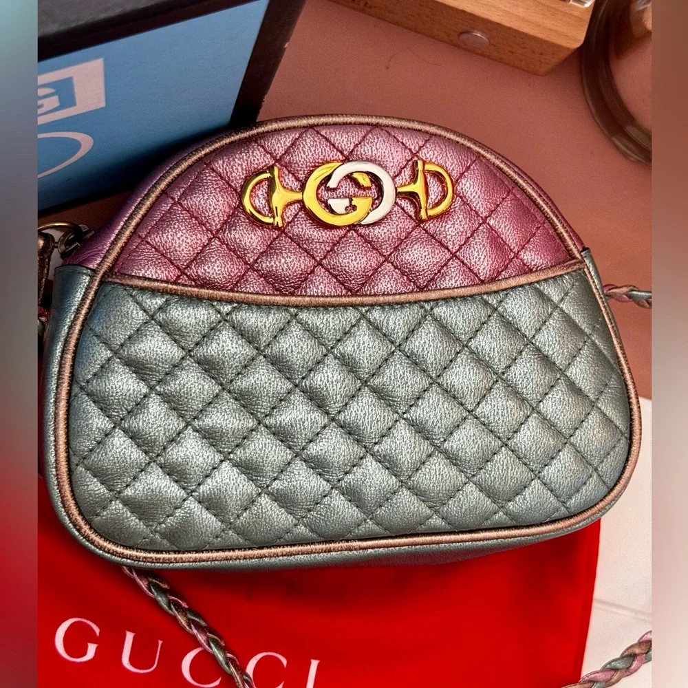 GUCCI Nappa Trapuntata Mini Zumi Dome Metallic Pastels Xbody Bag - Picture 4 of 16